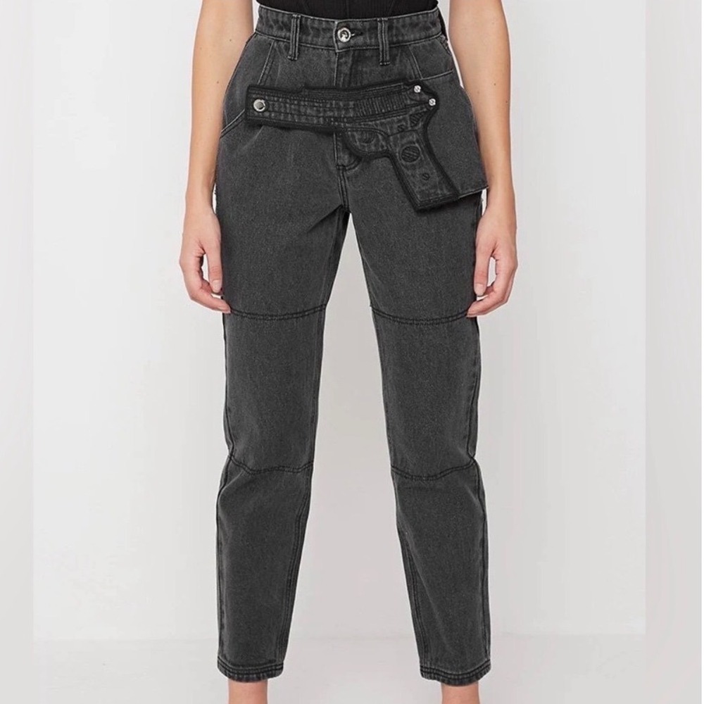 Maniere De Voir Gun Holster Jeans Womens 8 Black High Waisted Paneled Denim